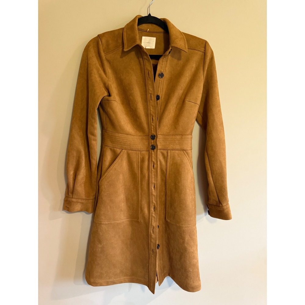 A Loves A Tan Faux Suede Button Down Shirt Dress Long Sleeve Small Camel Western
